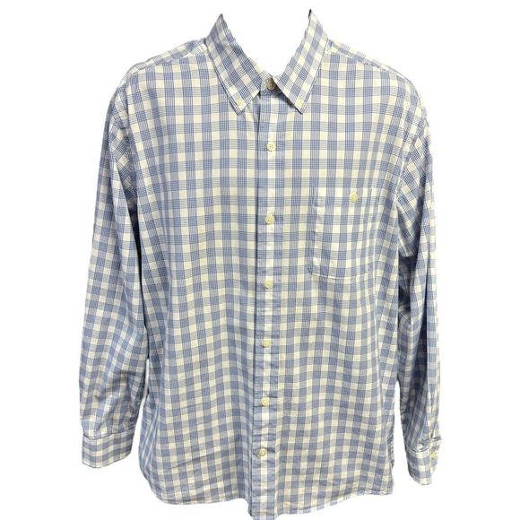 Orvis Shirt Large Blue White Gingham Button-Up Stretch Modern Classic Plaid Men - Picture 2 of 11